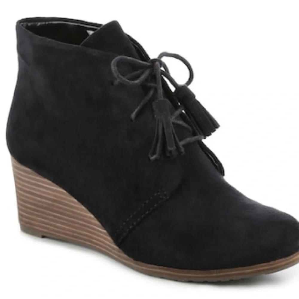 Dr Scholl's Boots Size 10 Dakota Wedge Bootie Faux Suede Black Memory Foam NWOT